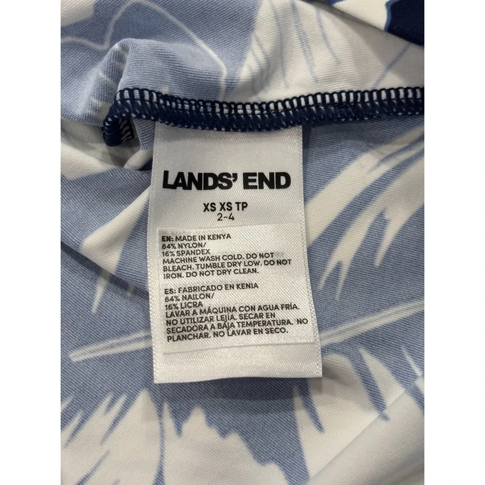 Lands' End XS Rash Guard Women Blue Tropical Floral UPF 50 Long Sleeve Swim